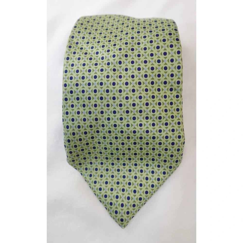 Arrow Tie 100% Imported Silk Green Blue Geometric‎ Pattern Retro Mens Necktie
